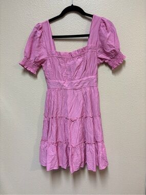 mine Pink Puff Sleeve Tiered Mini Dress